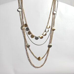 Multi strand gold and silver tone chain and disc necklace